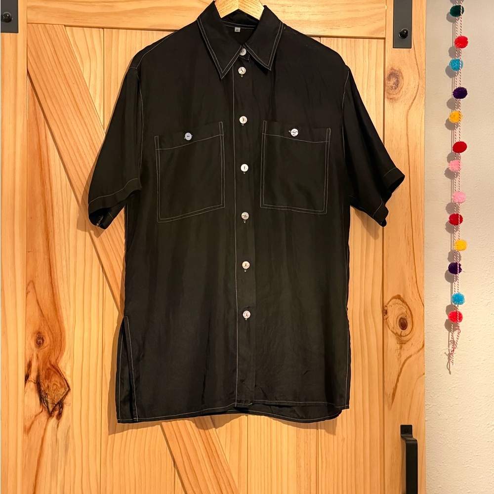 Black Silk SS Button Up